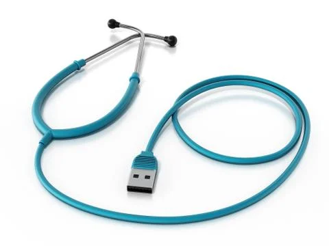 Stethoscope connected to the USB cable. 3D illustration Stock Illustration