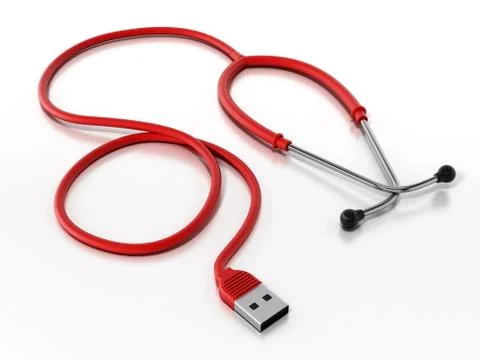 Stethoscope connected to the USB cable. 3D illustration Stock Illustration