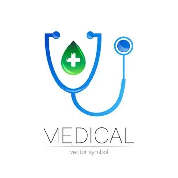 Stethoscope with cross vector logotype in blue and green color. Medical symbol Stock Illustration