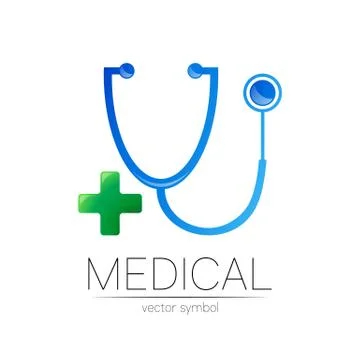 Stethoscope with cross vector logotype in blue and green color. Medical symbol Stock Illustration