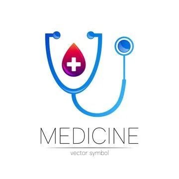 Stethoscope with cross vector logotype in blue and violet color. Medical symbol Stock Illustration