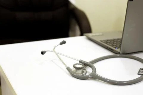 Stethoscope on the doctor's table, Stethoscope closeup Stock Photos