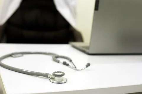 Stethoscope on the doctor's table, Stethoscope closeup Stock Photos