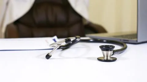 Stethoscope on the doctor's table, Stethoscope closeup Stock Photos