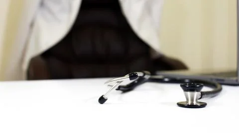 Stethoscope on the doctor's table, Stethoscope closeup Stock Photos