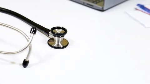 Stethoscope on the doctor's table, Stethoscope closeup Stock Photos