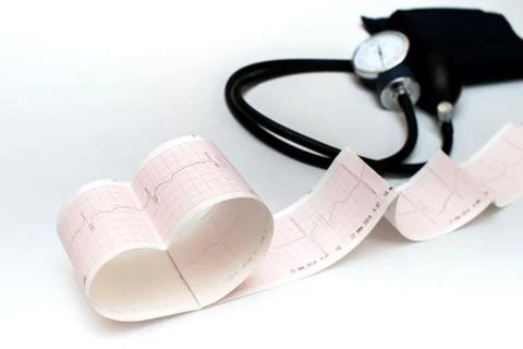 Stethoscope on the electrocardiogram graph Stock Photos