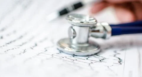 Stethoscope on an electrocardiogram Stock-Fotos