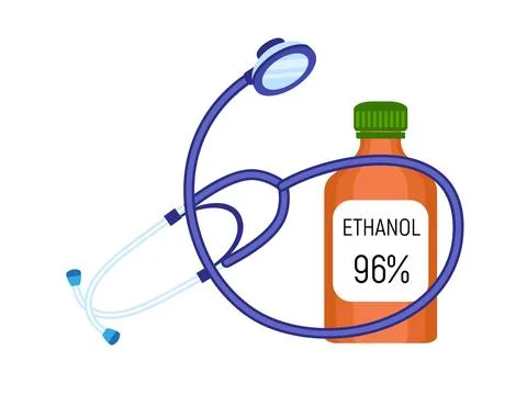 Stethoscope ethanol bottle icon, flat style Stock Illustration