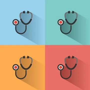 Stethoscope flat color icon with shadow on colored backgrounds Stock Illustration