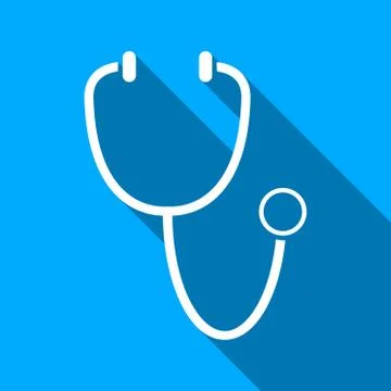 Stethoscope Flat Long Shadow Square Icon Stock Illustration