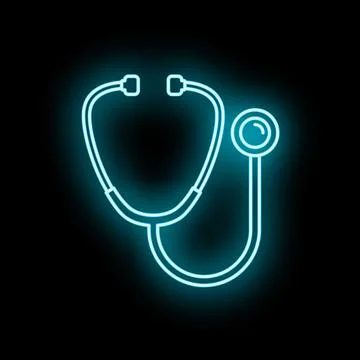 Stethoscope glowing blue neon light medical diagnosis Stock Illustration