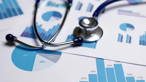 Stethoscope on the graph. Concept of medical statistics and analytical data. Stock Footage 313522181