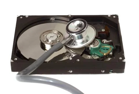 Stethoscope on hard disk drive Stock Photos