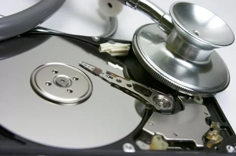 Stethoscope, hard drive, security, computer Stock Photos