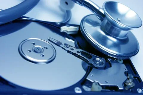 Stethoscope, hard drive, security Foto stock