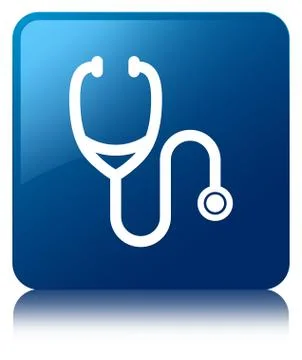 Stethoscope icon blue square button Stock Illustration
