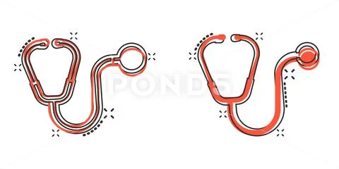 Stethoscope icon in comic style. Heart diagnostic cartoon vector ...