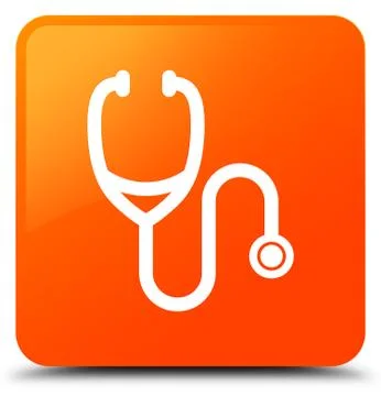 Stethoscope icon orange square button Stock Illustration