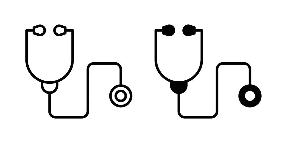 Stethoscope icon solid, line, and editable vector set. イラスト素材