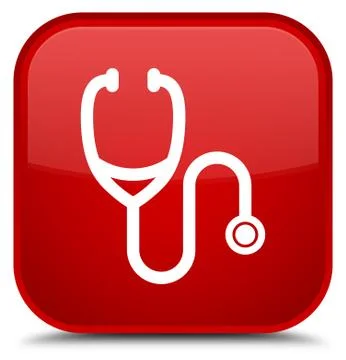 Stethoscope icon special red square button Stock Illustration
