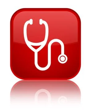Stethoscope icon special red square button Stock Illustration