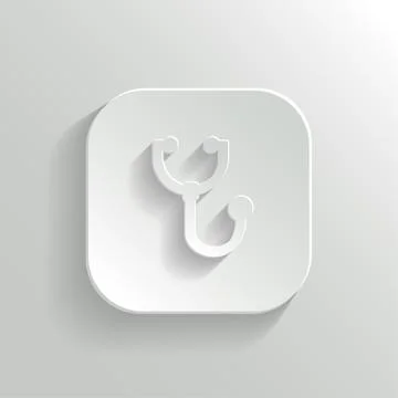 Stethoscope icon - vector white app button Illustrazione stock