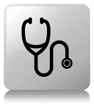 Stethoscope icon white square button Stock Illustration