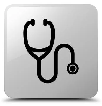 Stethoscope icon white square button Stock Illustration