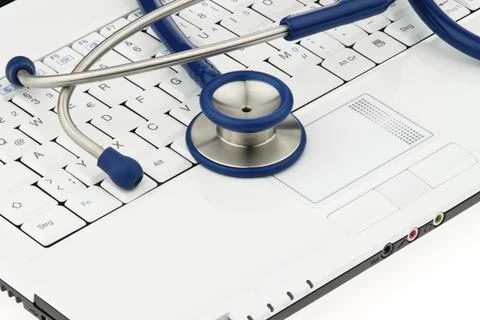 Stethoscope on laptop computer. Security for data on the Internet Austria 스톡 사진