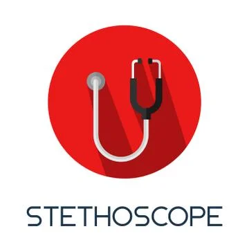 Stethoscope long shadow flat style medic icon illustration Stock Illustration