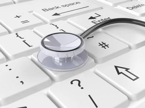 Stethoscope lying on computer keyboard Illustrazione stock