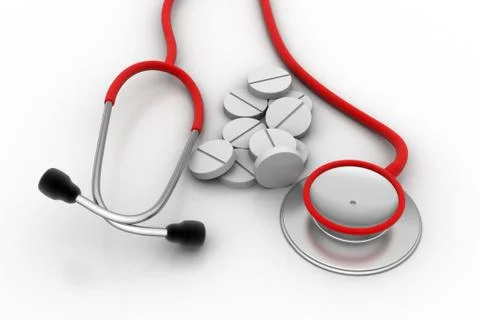 Stethoscope with medicine Free Stock Illustration