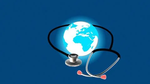 Stethoscope over the globe on blue background Stock-Illustration