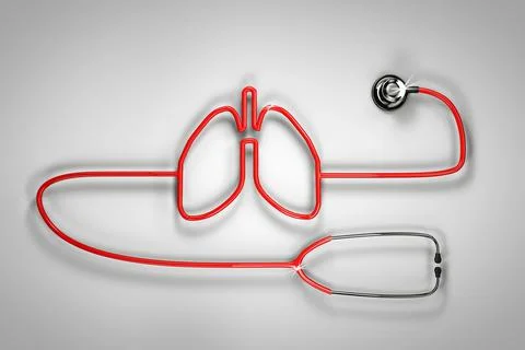 Stethoscope shape lung on white - grey background. Concept healthcare. Stock Illustration