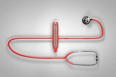 Stethoscope shape thermometer on white - grey background. Concept healthcare. Stock Illustration