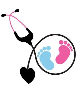 A stethoscope is shaped to include a heart and a circular enclosure around ba Illustrazione stock