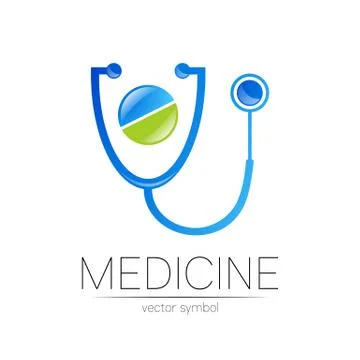 Stethoscope, tablet vector logotype in blue color. Medical symbol for doctor Stock Illustration