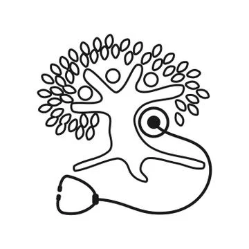 Stethoscope tree Commitment Teamwork Together Outline Logo Illustrazione stock