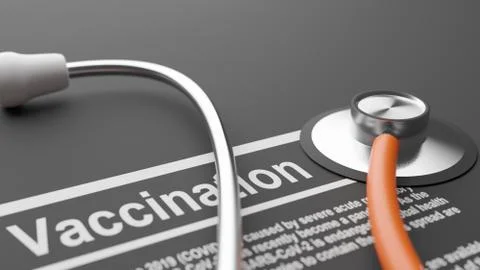 Stethoscope with vaccination test. Concepual 3D rendering Stock-Illustration
