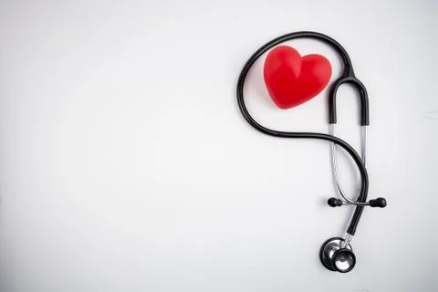 Stethoscope on white background with copy space top view Stock Photos