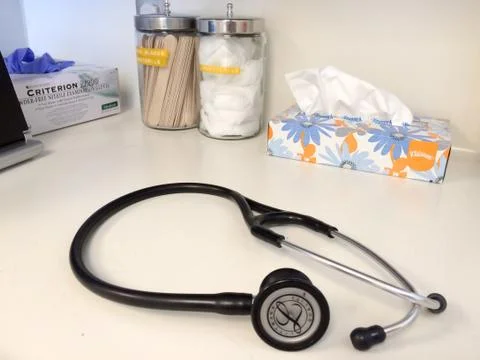 Stethoscope on white background doctors office Stock Photos