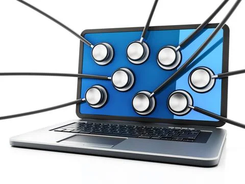 Stethoscopes on the laptop computer screen. 3D illustration Stethoscopes o... Stock Photos