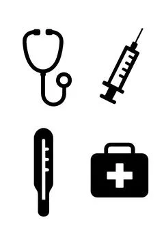 Stethoscope,syringe,thermometer,first aid kit Flat Icon Perfect for Web design Stock Illustration