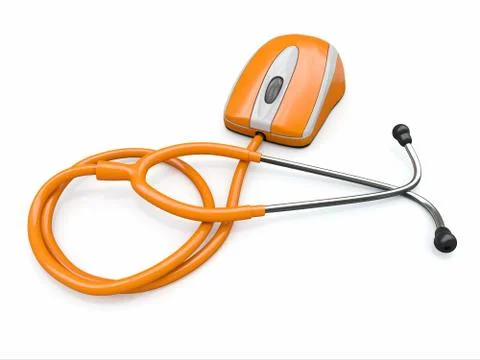 Stethscope and computer mouse. medical technologies. 3d Illustrazione stock