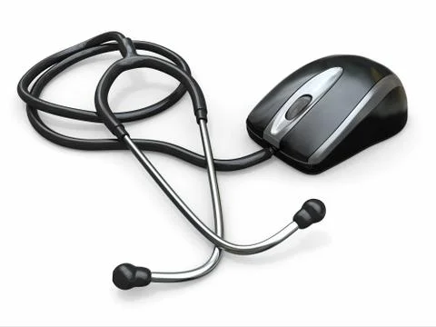 Stethscope and computer mouse. medical technologies. 3d Stock Illustration
