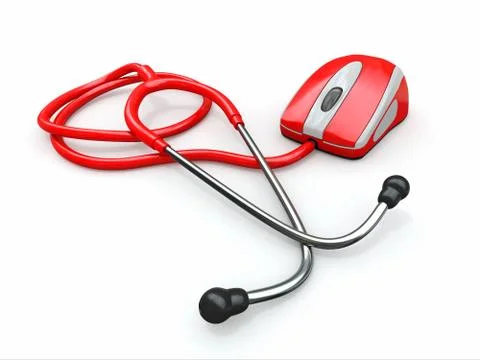 Stethscope and computer mouse. medical technologies. 3d Illustrazione stock