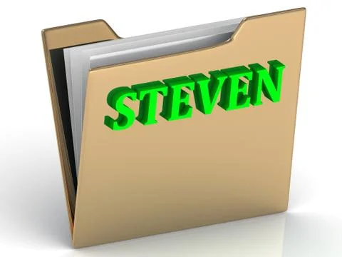 STEVEN- bright green letters on gold paperwork folder on a white background Stock Illustration