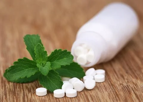 Stevia with tablets Stock Photos