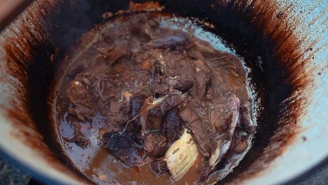 Stew cooking in pot, almost ready. Stock Footage 127158596